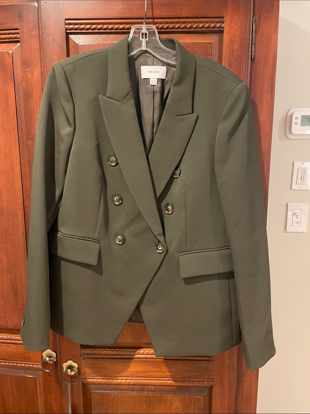 Reiss Olive Green Double-Breasted Tailored Blazer